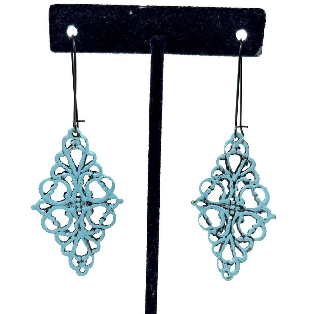 Boho Filigree Hand Painted Metal Earrings